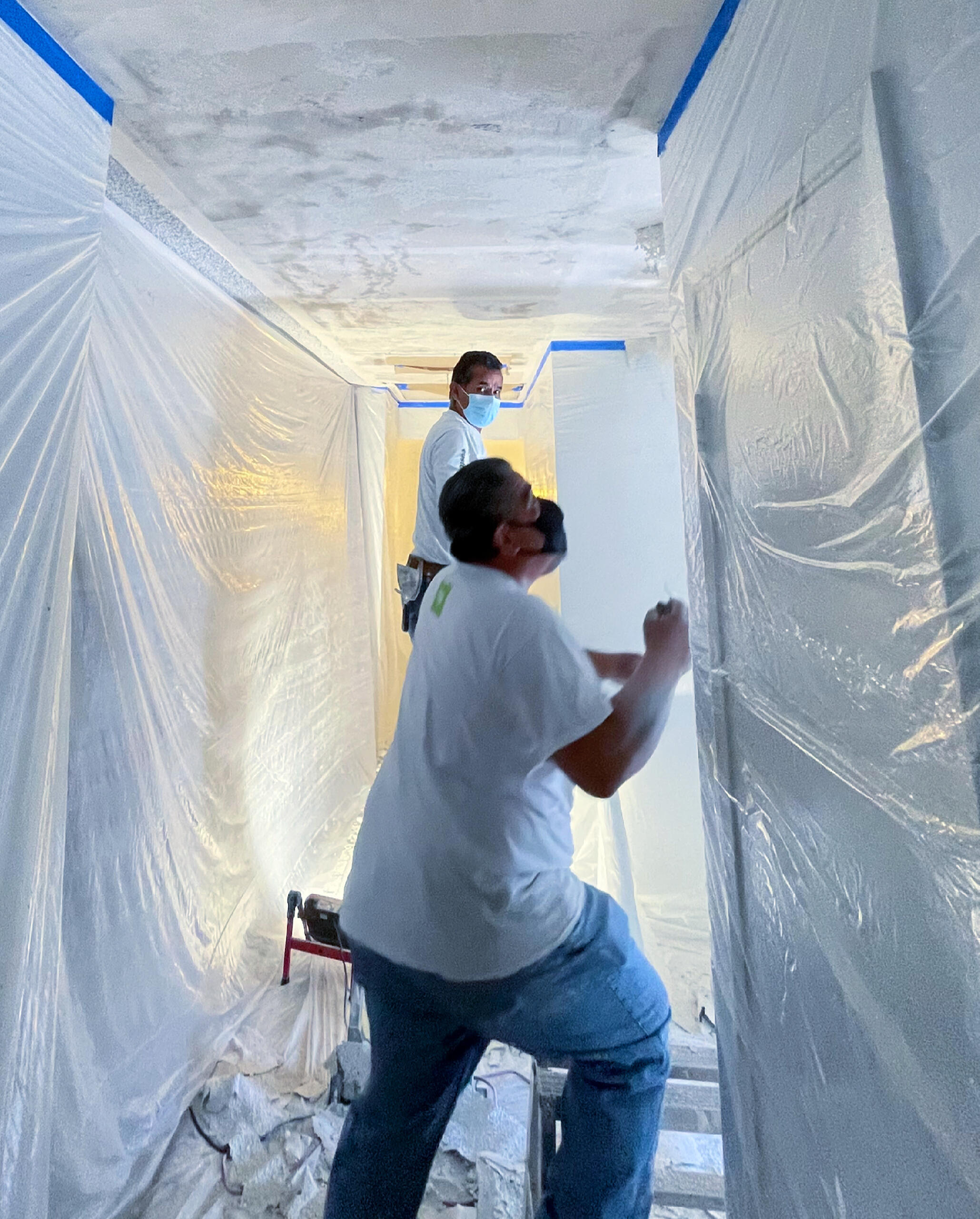 Fresno popcorn ceiling removal in progress